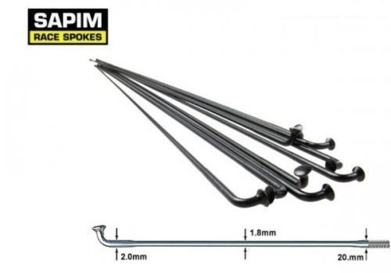 Sapim-Speichen 14G Rennrad schwarz  2.0 - 1.8 - 2.0