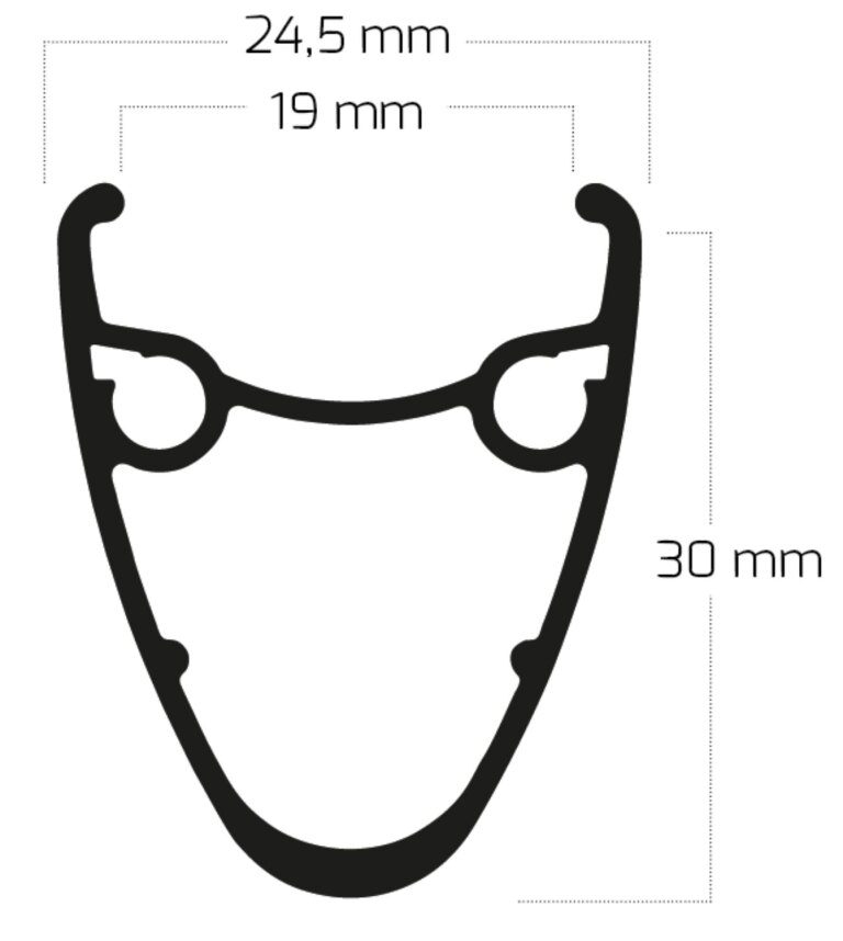 Felge / 622X19C / 36GTS / Doppelwandig / No eyelets / Rigida - Ryde / Dutch 19 / Schwarz