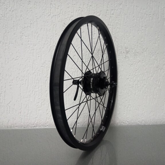 Front wheel / 406X25C / Rigida - Ryde / Andra 40 / Black / Shimano / DH-3D37-QR 6V-3W Dynamo / 100 MM / Disc (Centerlock) / Cargo 