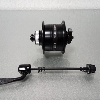 Moyeu avant / 100 MM / Axe de pattes / Disque (Centerlock) / 32GTS / Shimano / DH-3D37-QR 6V-3W Dynamo / Noir / Tour